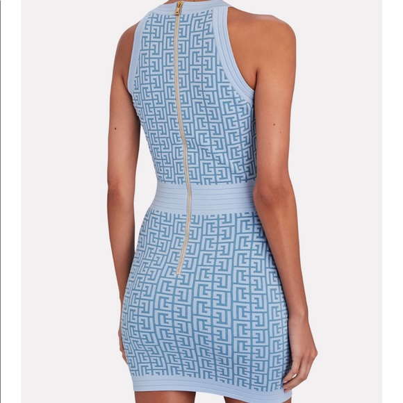 💋NWT balmain monogram knit mini dress in blue - Picture 2 of 10